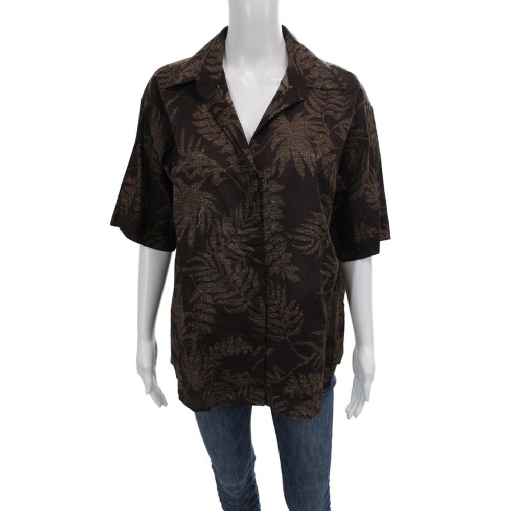 Bec & Bridge Unisex Floral Cotton Button Up Top Short Sleeve Brown Size 4